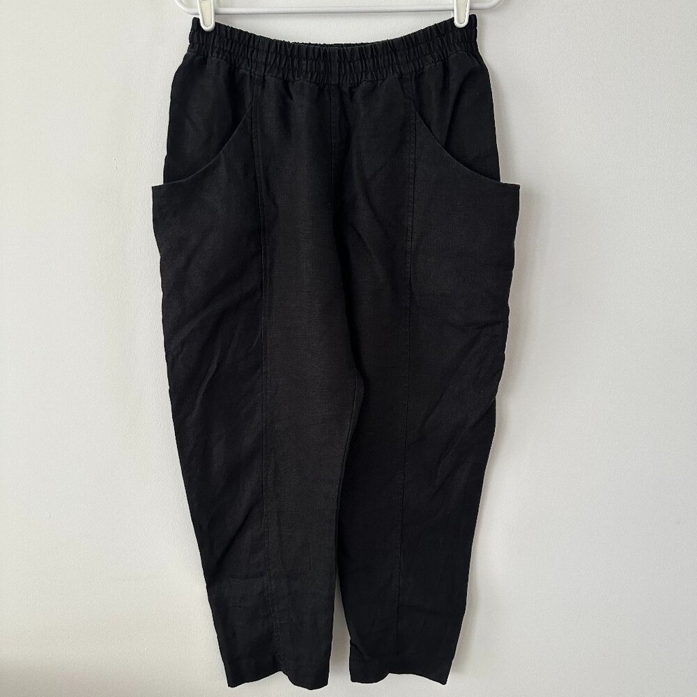Elizabeth Suzann Clyde Work Pant in 100% Linen, Black, 10 Short